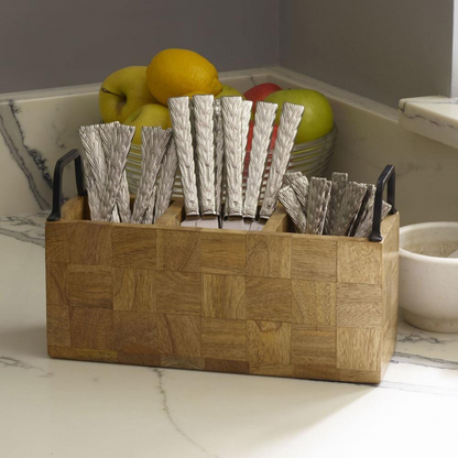 Avery Checkered Flatware Wood Caddy