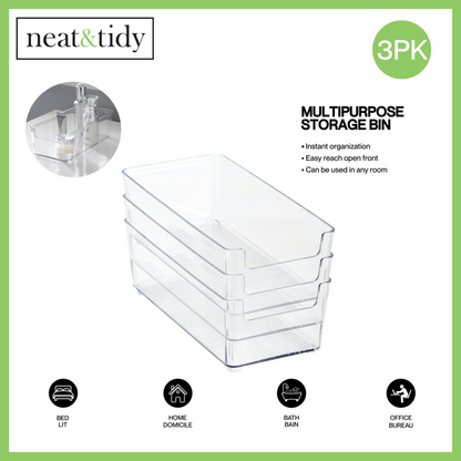 N&T 3pk Small Rectangle Storage Bins 110Gg PET Clear