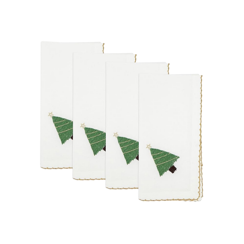 Servilleta de árbol de Navidad con puntada de látigo, color blanco, 18"