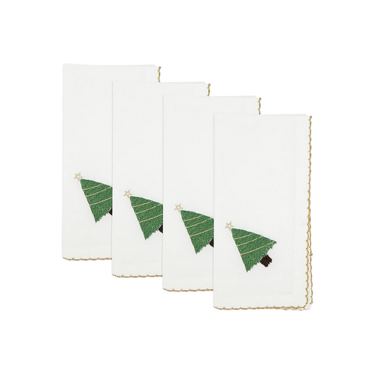 Set of 4 Whip Stitch Christmas Tree Napkin White 18"