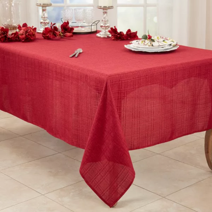 Stitched Plaid Tablecloth Burgundy 65" x120"