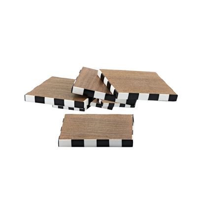 Checker Wood Coasters - Set of 4