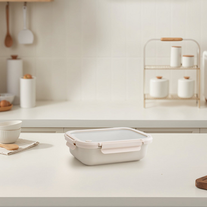 Glossy Solid Stoneware Container With Tempered Glass Lid (Cannoli Creme) - 24 oz