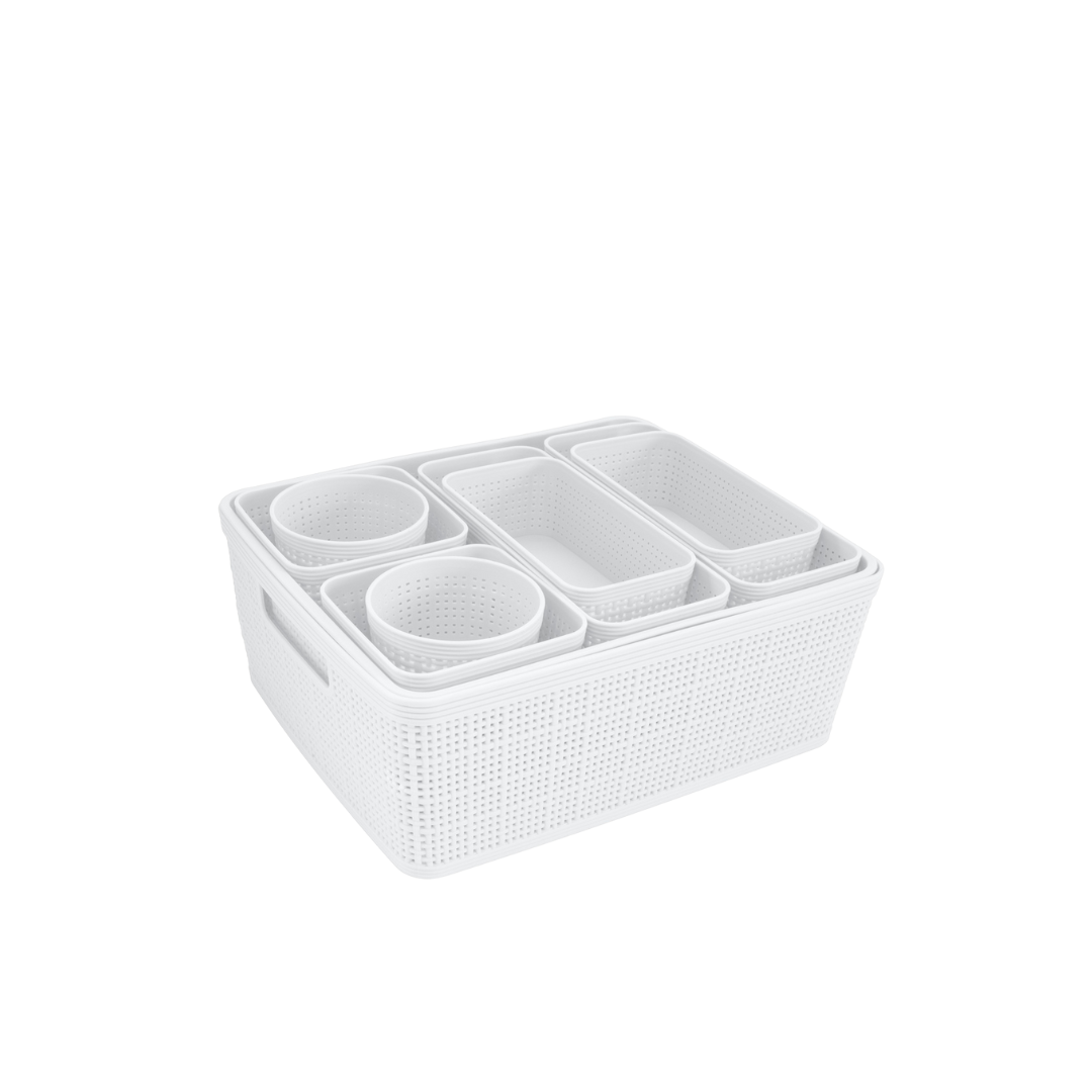 N&T 10pc Weave Organizer Basket Set Plastic White