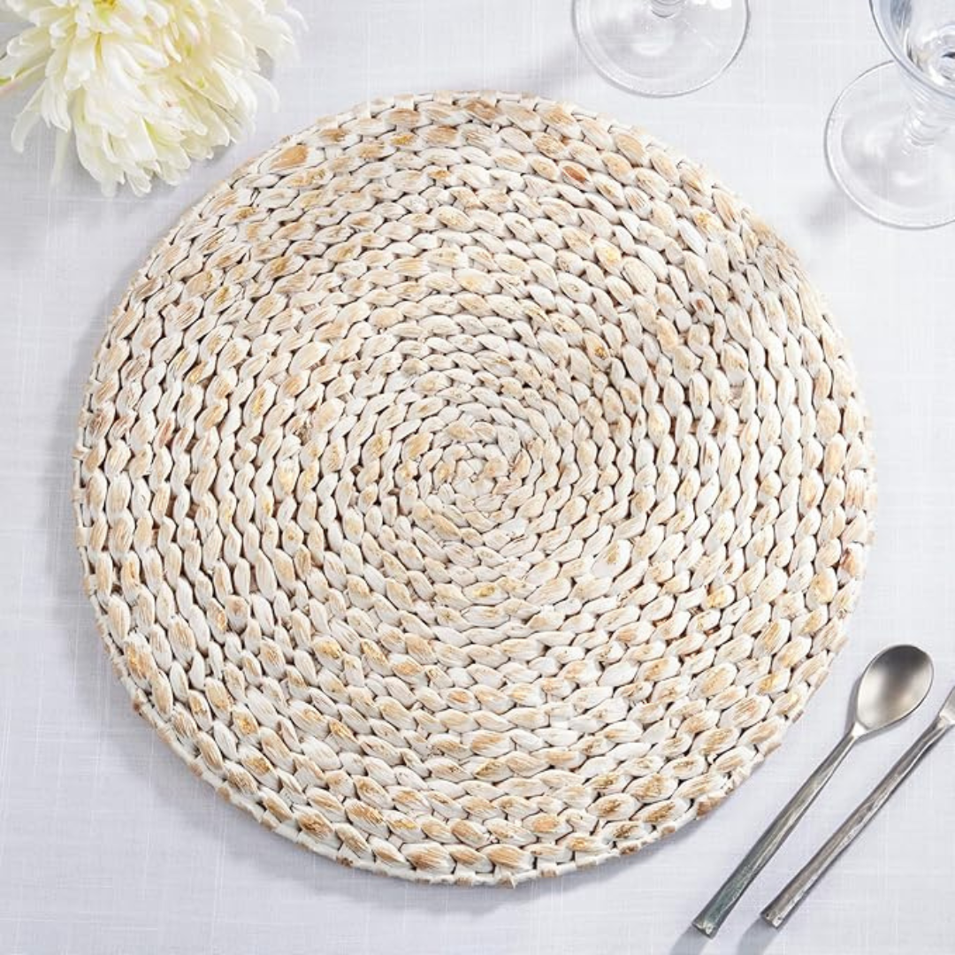 Foil Print Water Hyacinth Placemat 15" Gold Set Of 4