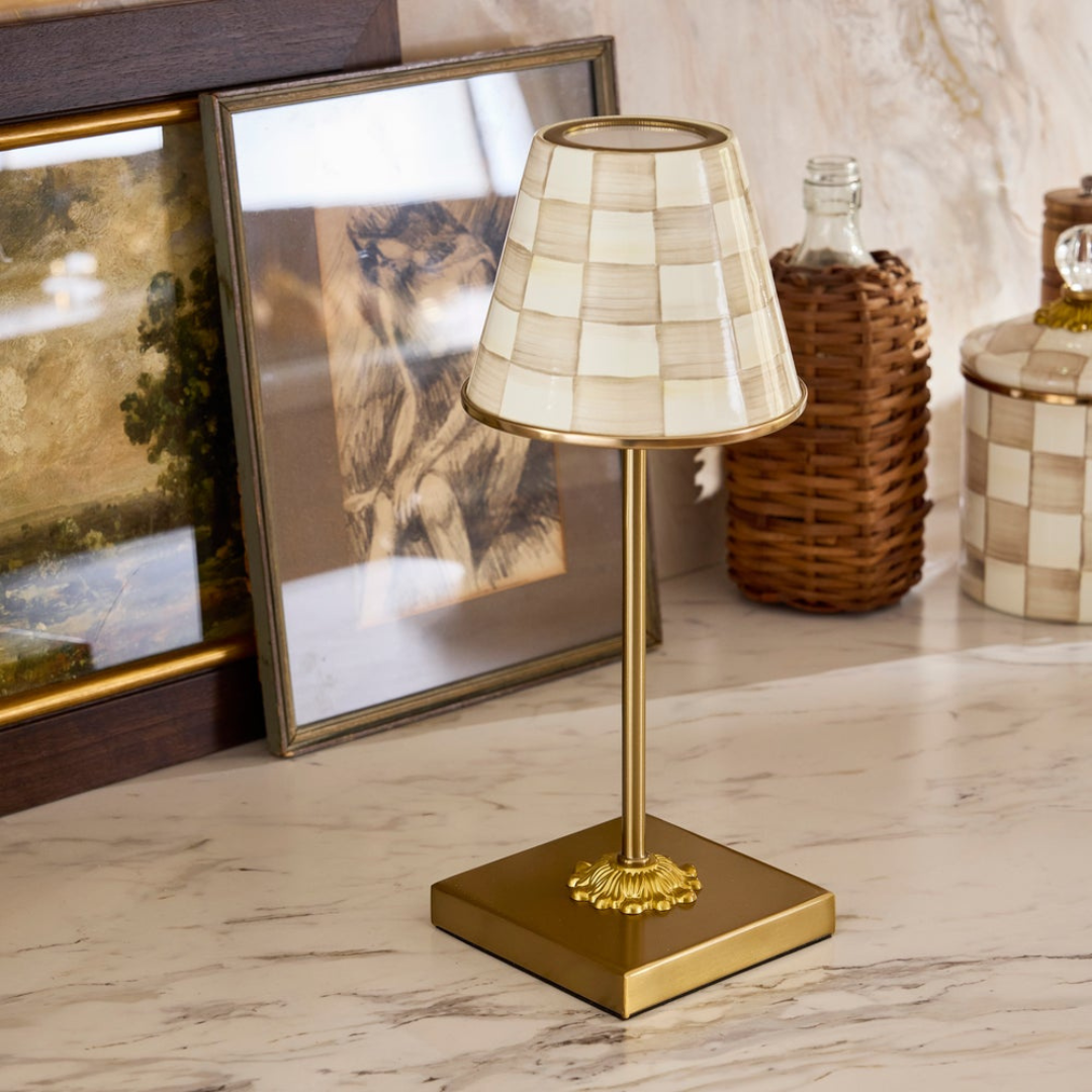 Mocha Check LED Rechargeable Cafe Table Lamp