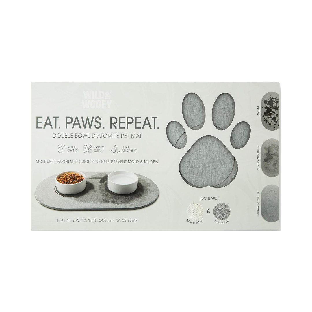 Double Bowl Diatomite Pet Mat - Light Gray