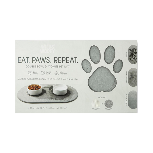 Double Bowl Diatomite Pet Mat - Light Gray