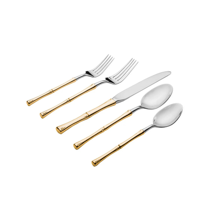 Rattan Mirrored Accented Gold 18/10 Stainless Steel 20 Piece