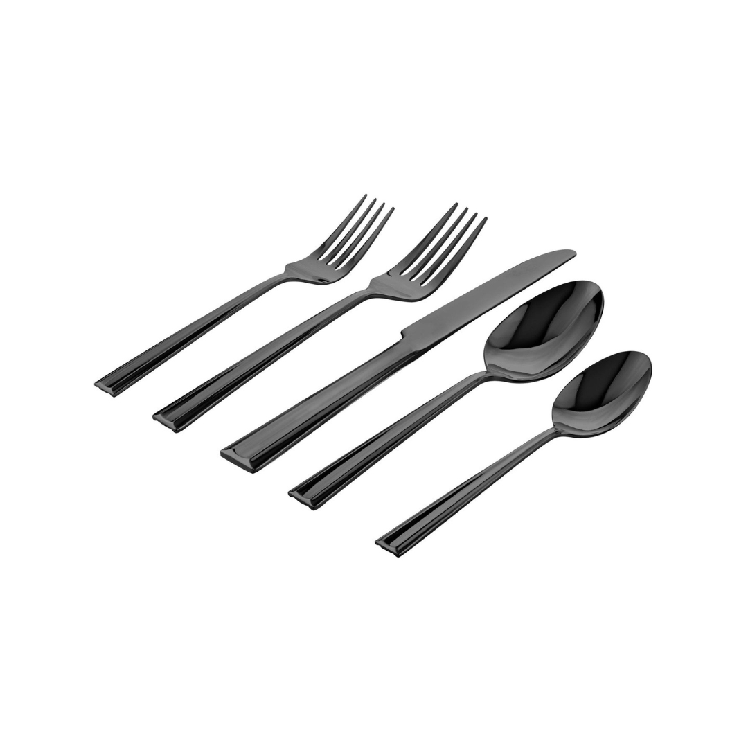 Plait Mirrored Black 18/0 Stainless Steel 20 Piece Flatware Set, Service For 4