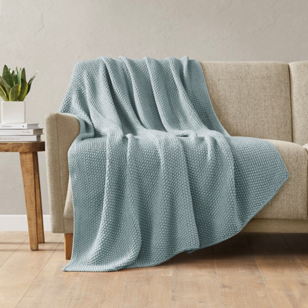 Bree Knit Throw - Light Blue