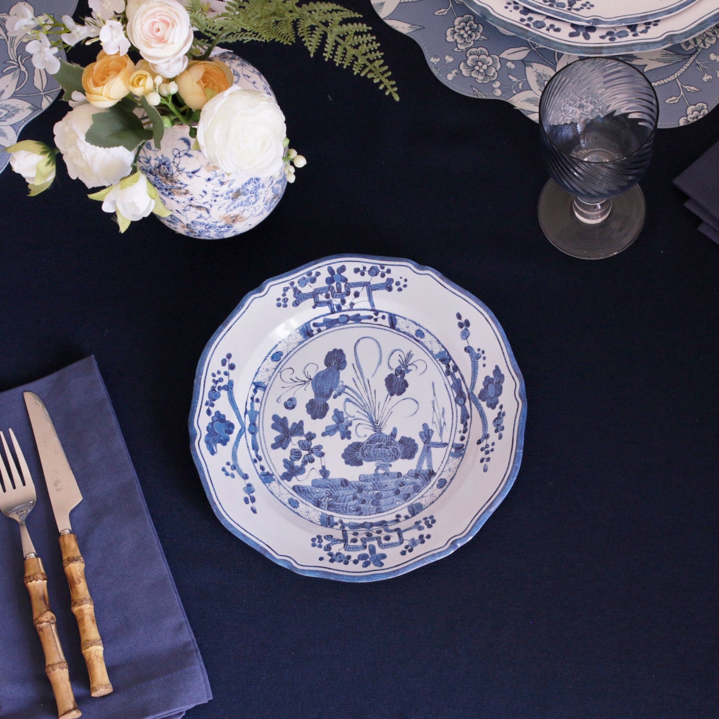 VIDA Faenza 9" Salad Plate Set of 4 White and Blue