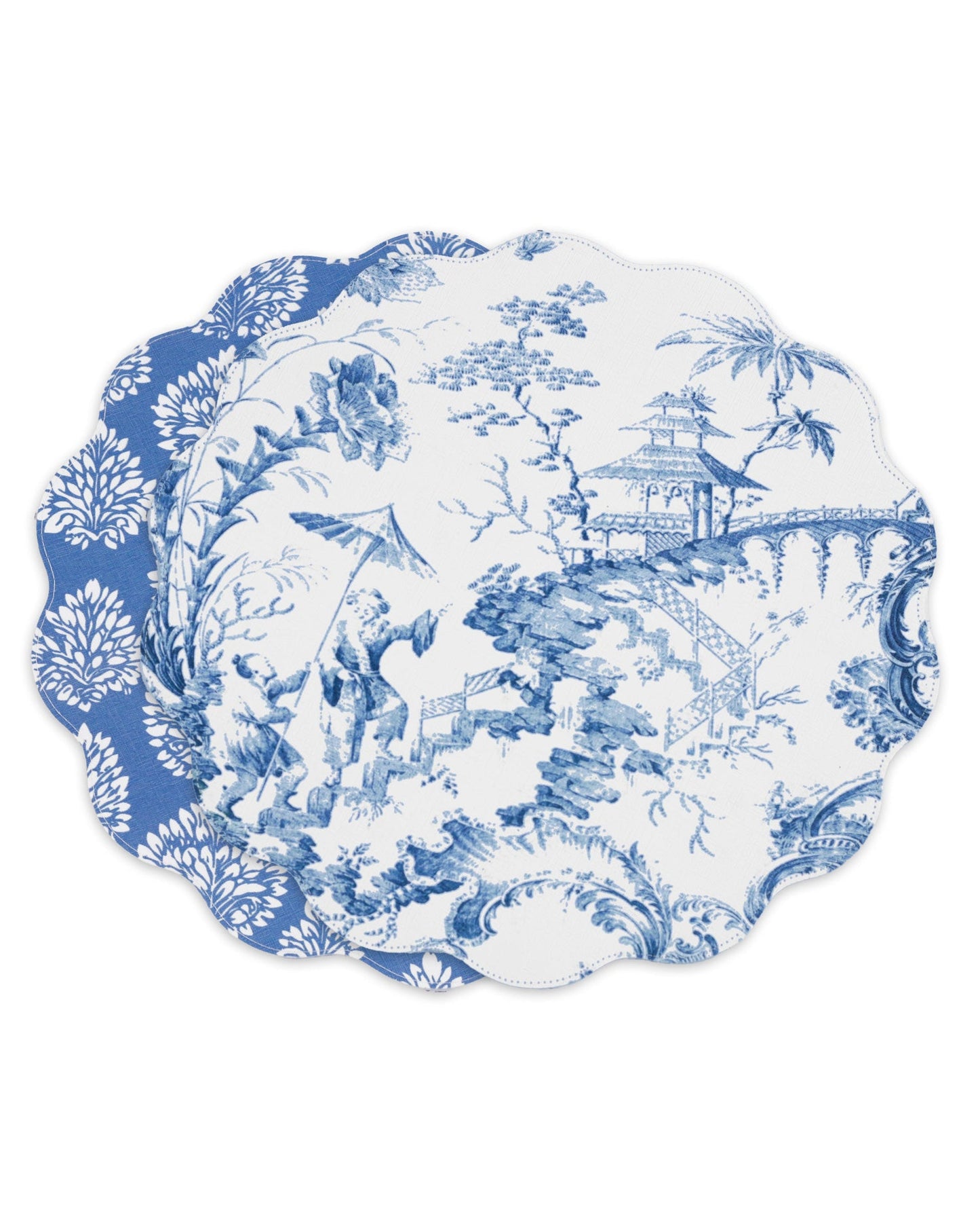 VIDA Chinoiserie Reversible Round Placemats Set of 4 Blue & White
