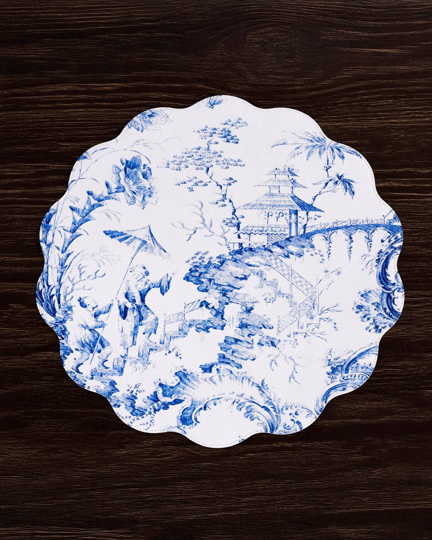 VIDA Chinoiserie Reversible Round Placemats Set of 4 Blue & White