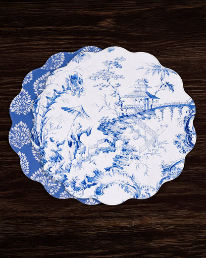 VIDA Chinoiserie Reversible Round Placemats Set of 4 Blue & White