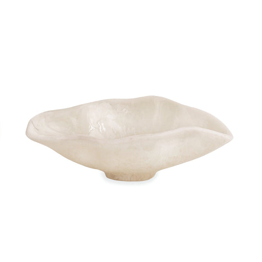 RESIN Alabaster Small Oval Bowl White Swirl