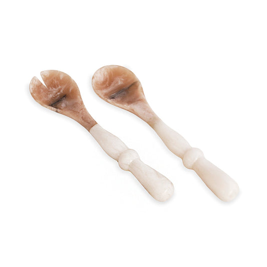 RESIN Alabaster Salad Servers White Swirl