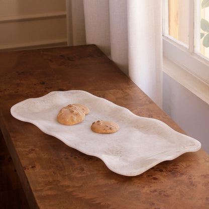 RESIN Alabaster Long Rectangle Tray White Swirl