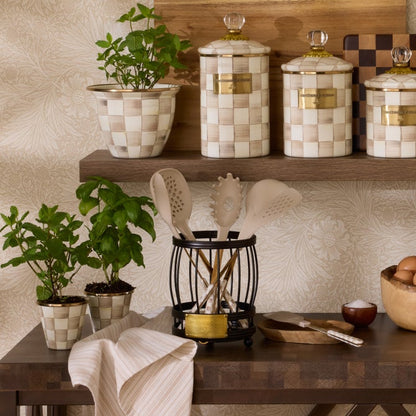 Mocha Check Utensil Caddy Set