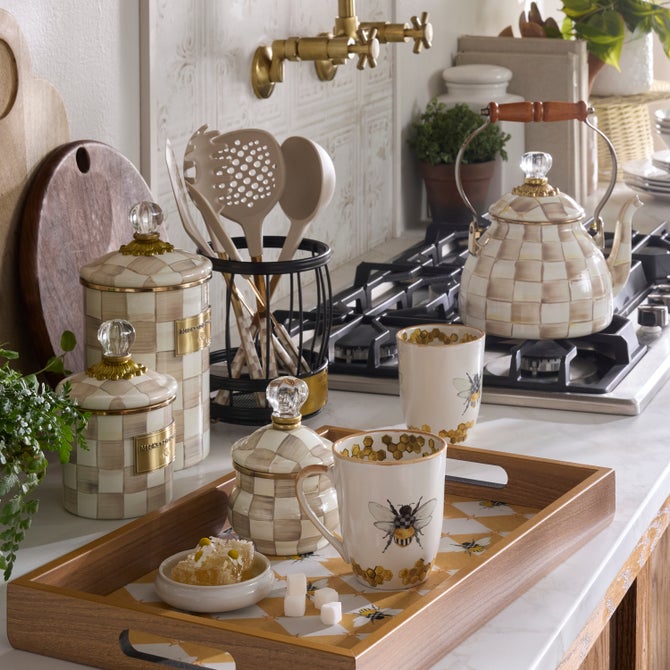 Mocha Check Utensil Caddy Set