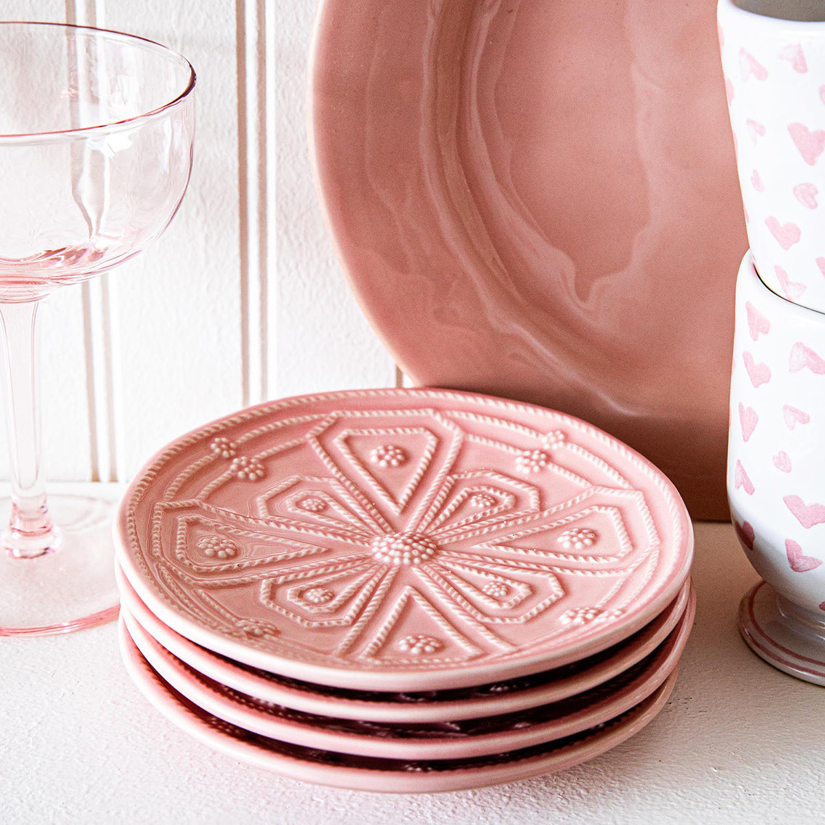 Jardins du Monde Side/Cocktail Plate Assorted Set/4 - Blush