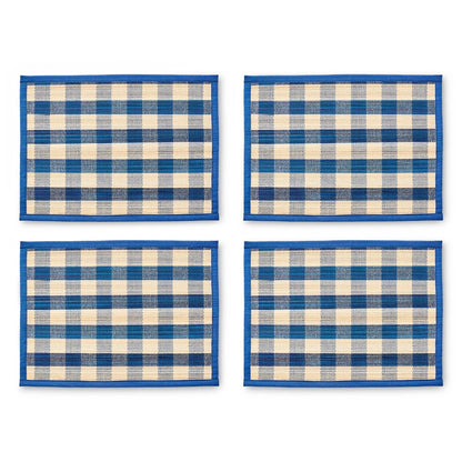 Blue Woven Check Straw Placemats, Set of 4