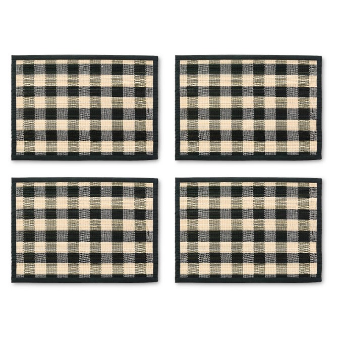 Black Woven Check Straw Placemats, Set of 4