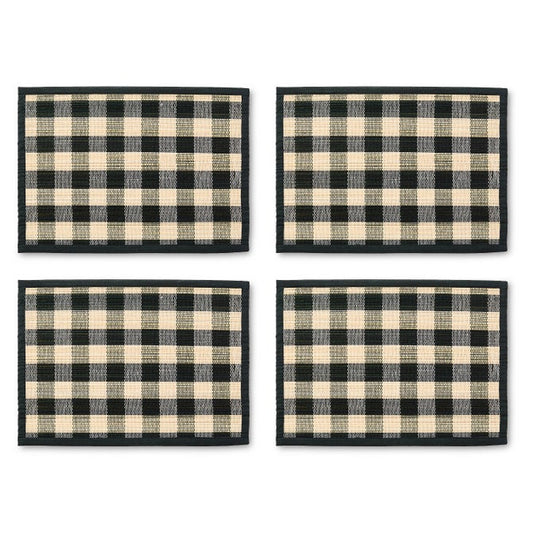 Black Woven Check Straw Placemats, Set of 4