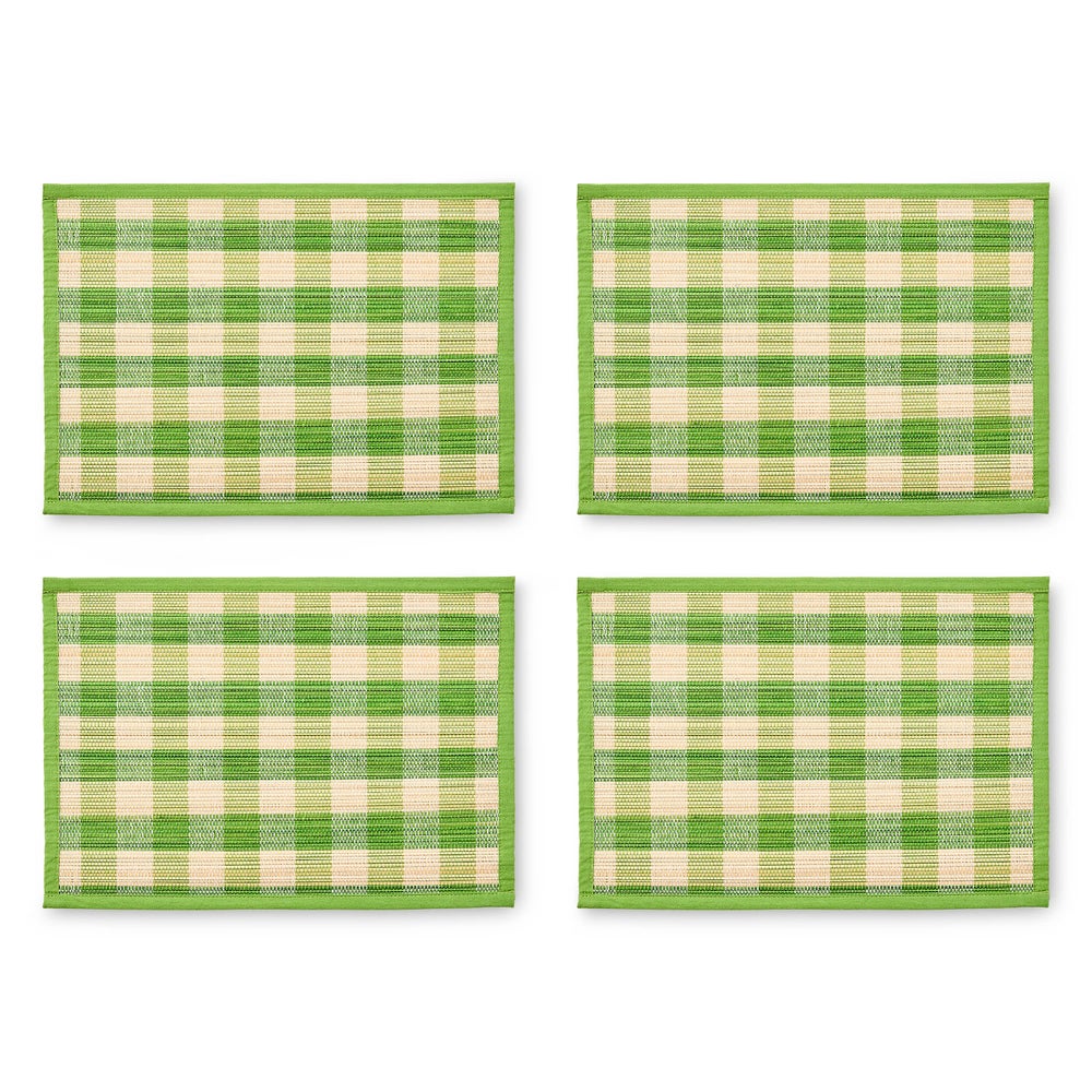 Green Woven Check Straw Placemats, Set of 4