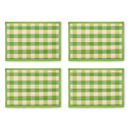 Green Woven Check Straw Placemats, Set of 4
