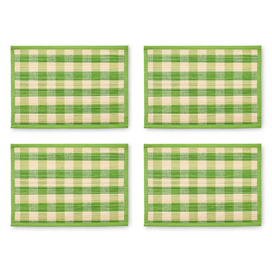 Green Woven Check Straw Placemats, Set of 4