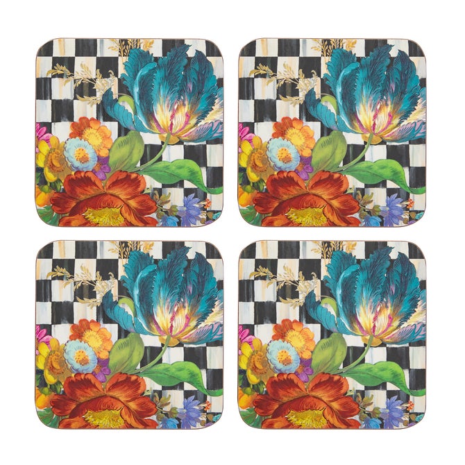 Courtly Flower Market Cork Back Coasters, Set of 4