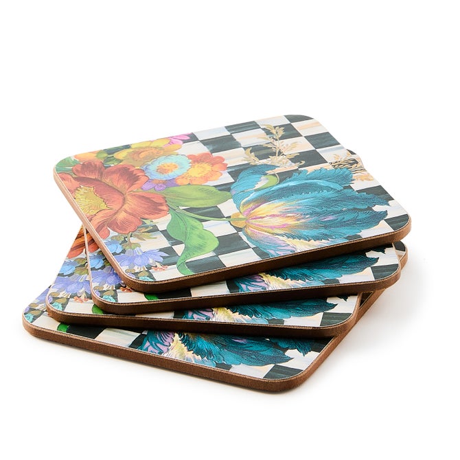 Courtly Flower Market Cork Back Coasters, Set of 4