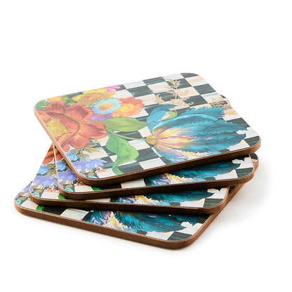 Courtly Flower Market Cork Back Coasters, Set of 4