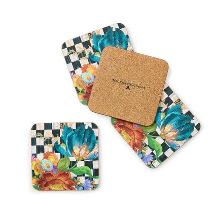 Courtly Flower Market Cork Back Coasters, Set of 4