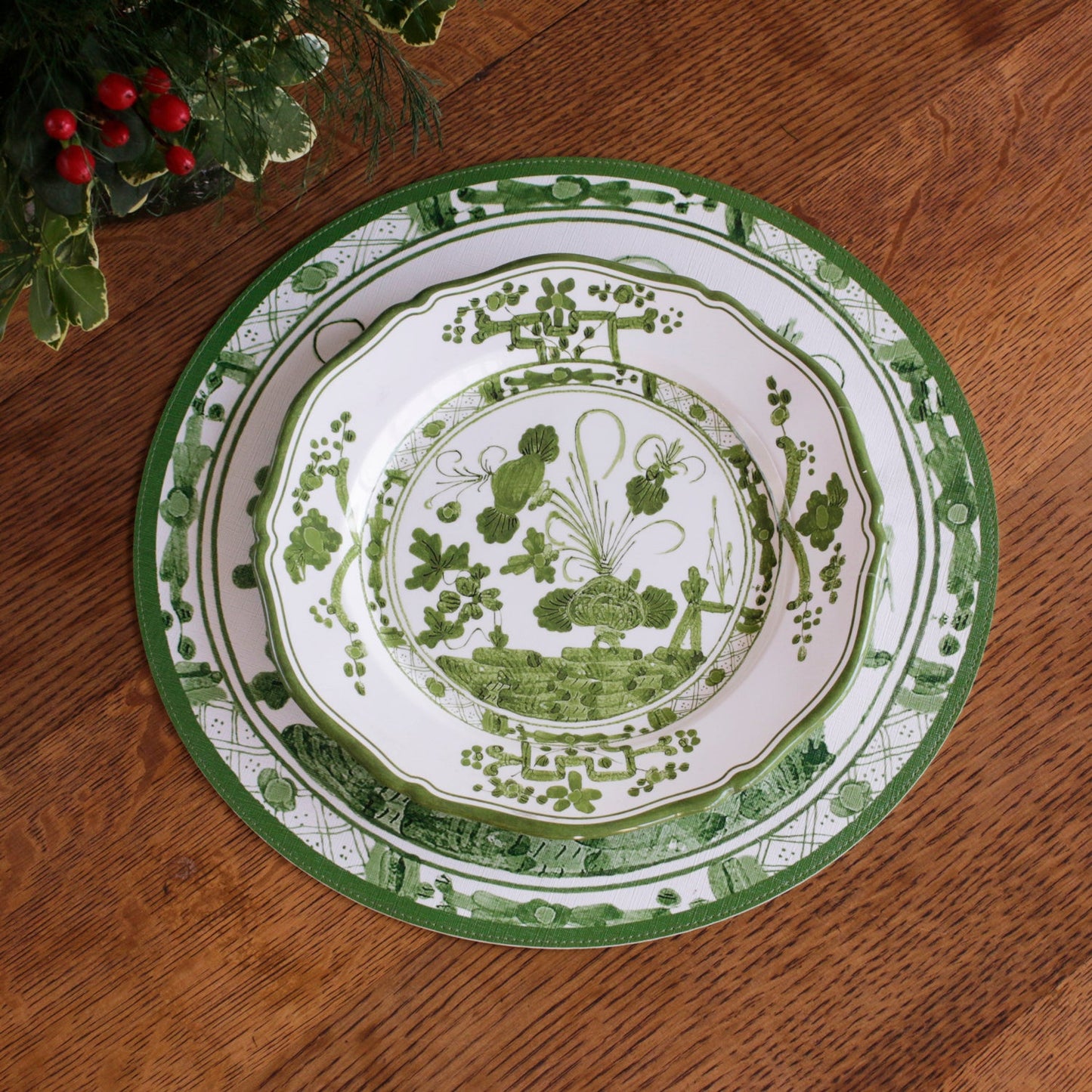VIDA Faenza 11" Dinner Plate Set of 4 White and Green