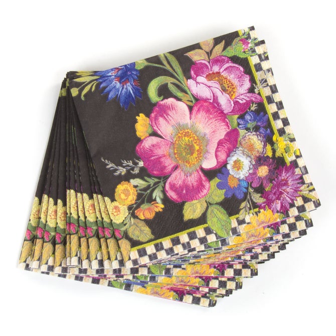 Black Flower Market Cocktail Paper Napkins