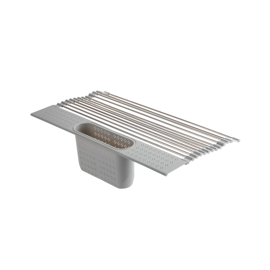 Over the Sink Roll - up Drying Rack with Utensil Holder - Pewter