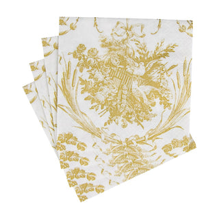 Romantic Toile Gold Cocktail Napkins