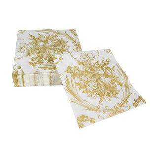 Romantic Toile Gold Cocktail Napkins
