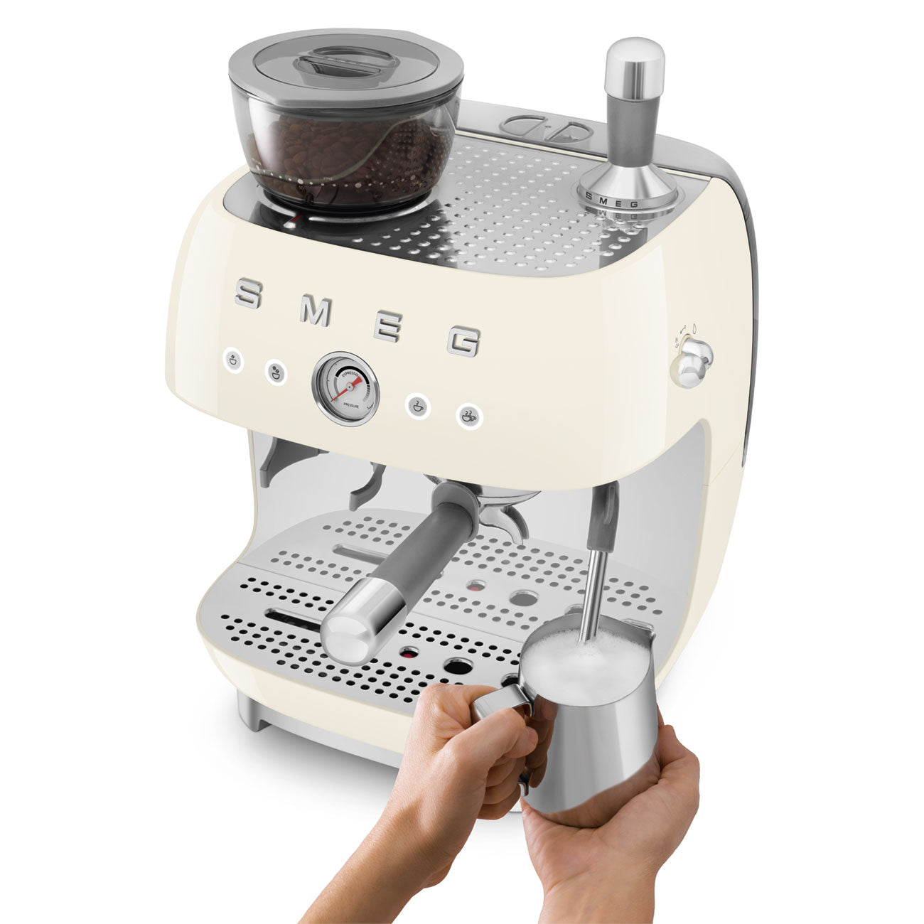50s Retro Style Aesthetic Semi-Automatic Espresso Coffee Machine- Cream