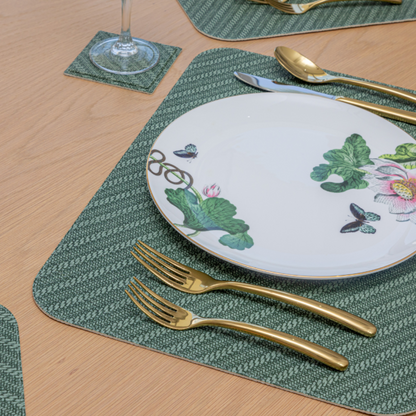 St. Tropez Reversible Rectangular Placemat - Diagonal Beige / Green Set of 4