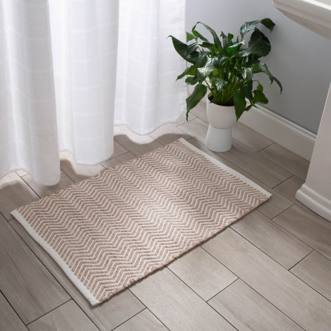 Avignon Bath Mat Cotton Hand-Loom 20"X30" White/Beige