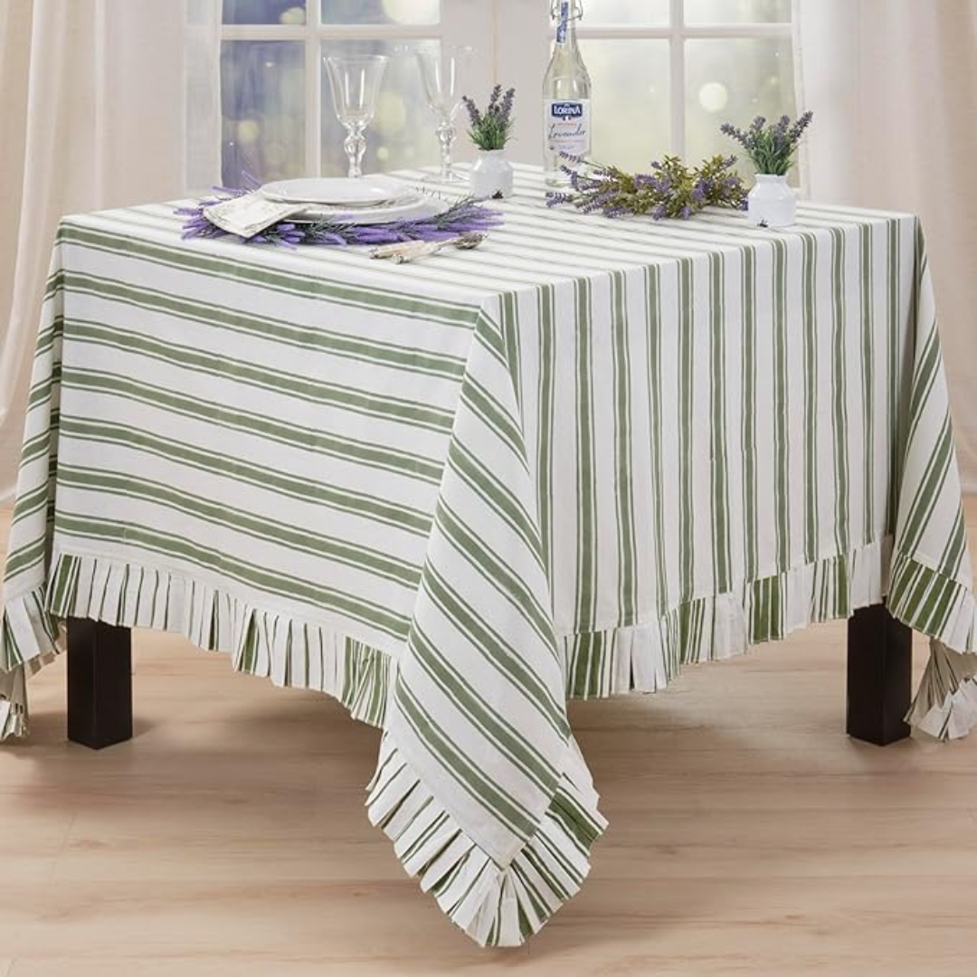 Striped Block Print Tablecloth 70