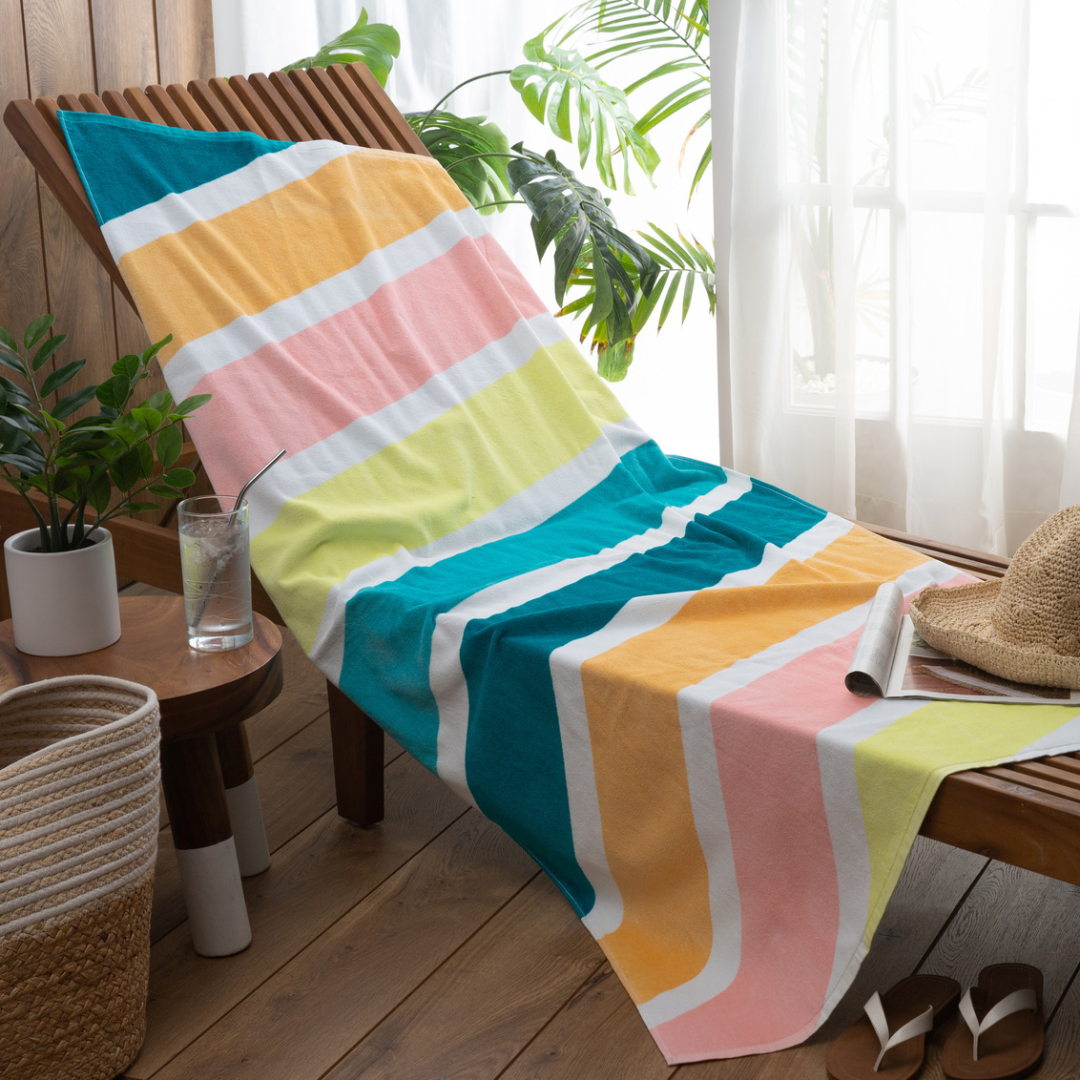 Amalfi Stripe Velour Beach Towel 32" x 64"