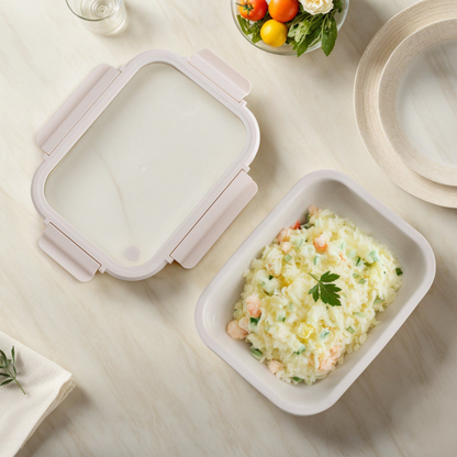 Glossy Solid Stoneware Container With Tempered Glass Lid (Cannoli Creme) - 24 oz