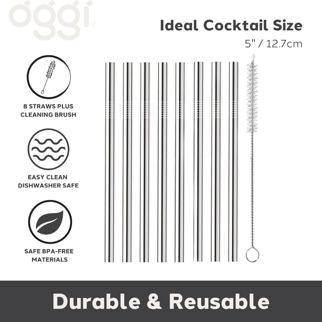 Set/8 Cocktail Straws w/Brush