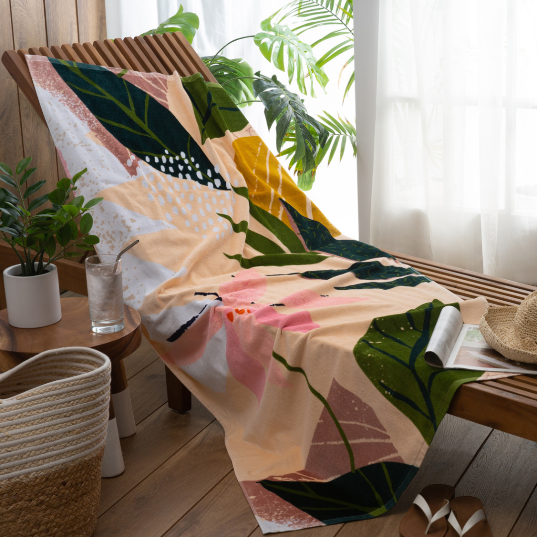 Tropical Flower Velour Beach Towel 32" x 64"