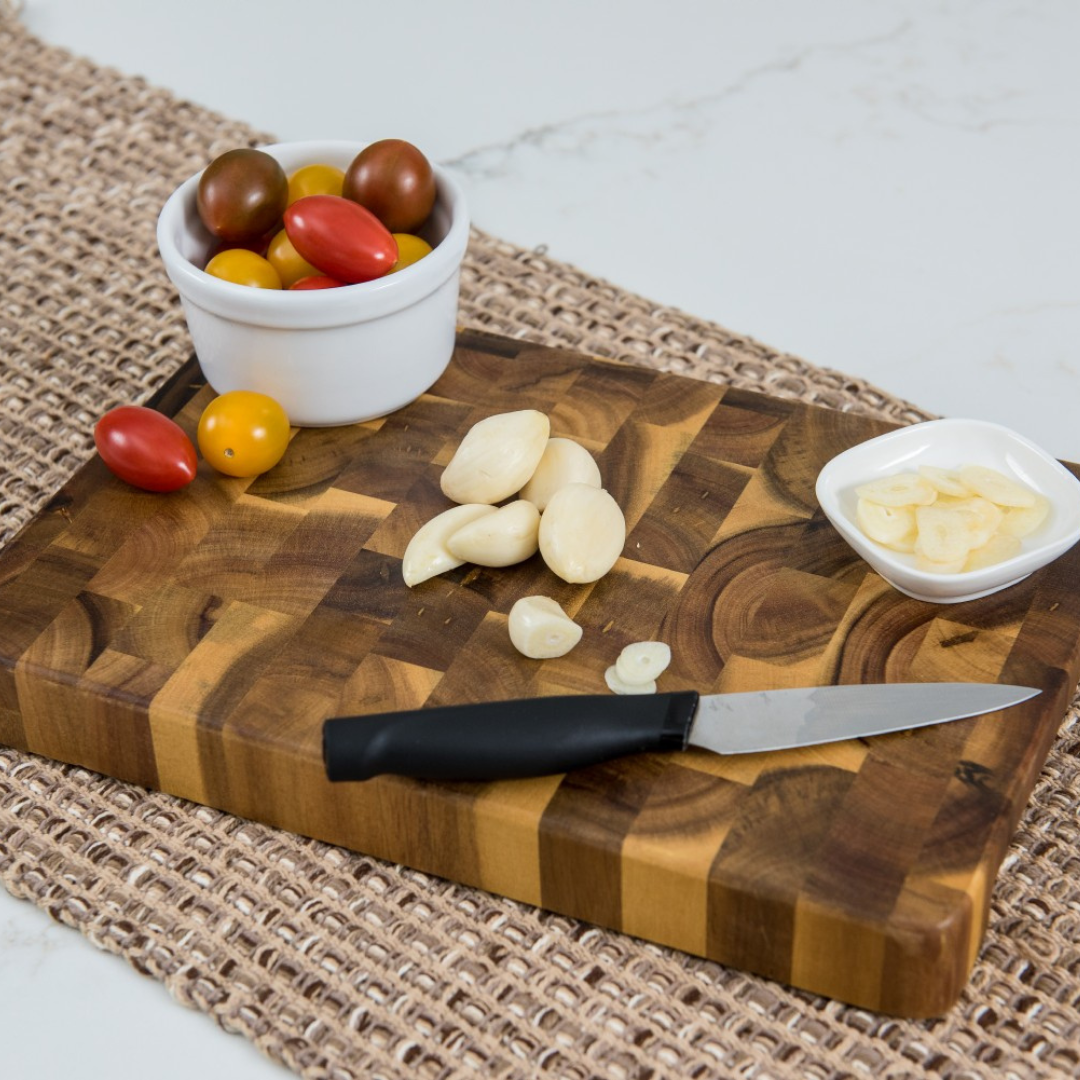 Acacia End Grain Chopping Block with Inset Handles