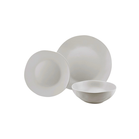 Aspero White Stoneware 12 Piece Dinnerware Set, Service For 4